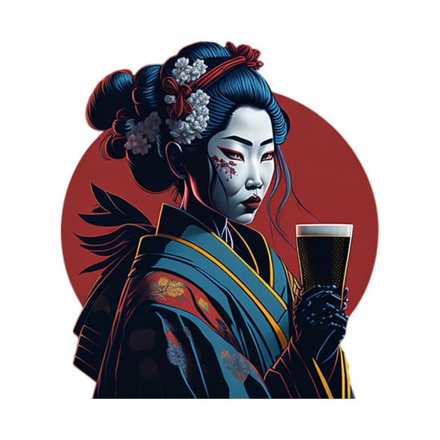 Japanese Geisha With A Beer Mug by likbatonboot