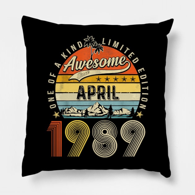 Awesome Since April 1989 Vintage 34th Birthday Pillow by louismcfarland