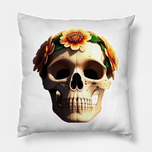 Just a Scull With Flowers 3 Pillow