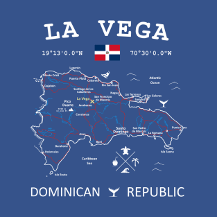 La Vega Dominican Republic Flag Travel Map Coordinates GPS T-Shirt