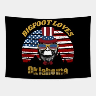 Bigfoot loves America and Oklahoma Tapestry