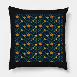 Black-Eyed Susan Pattern with an indigo background Pillow