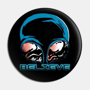 Aliens are real, believe Extraterrestrial life exists graphic, UFO outer space lover cartoon, Men Women Pin