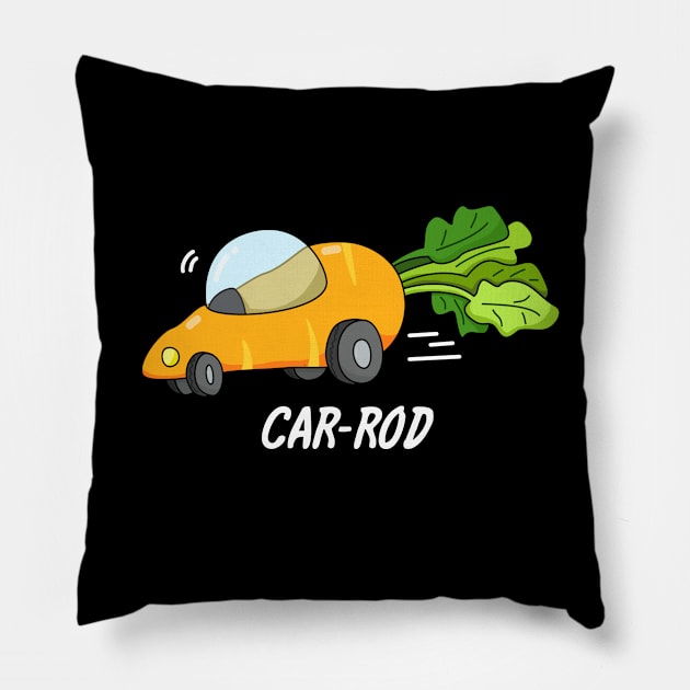 Car-Rod Cute Carrot Hot Rod Pun Pillow by punnybone