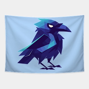 Geometrical Blue Raven. Adorable Mosaic Cute Kawaii Simple Bird Tapestry