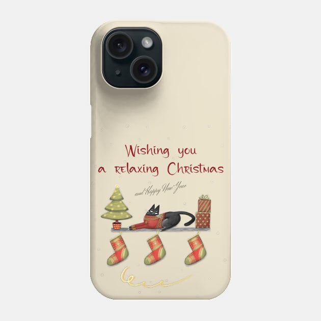 Merry Christmas - Black cats with Santa hat. Phone Case by Olena Tyshchenko
