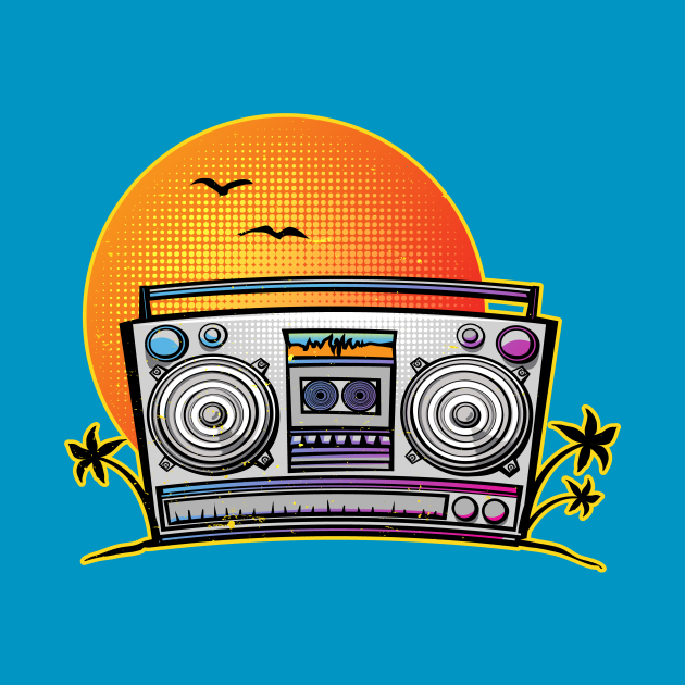 Vintage Boombox Summer at the Beach Boombox TShirt TeePublic