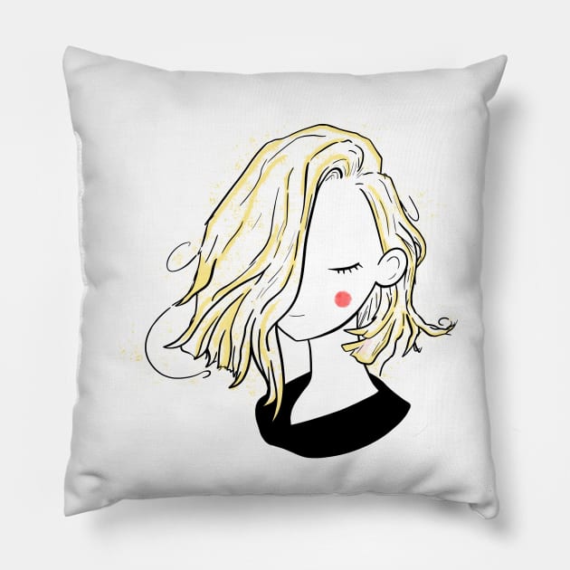 Pretty girl short hairstyles - blonde black Pillow by Uwaki