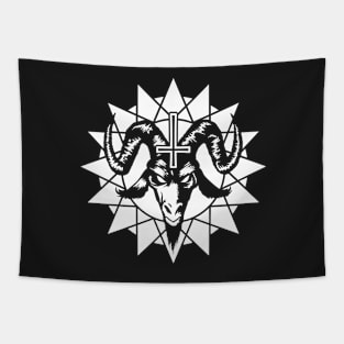 Satanic Goat Head with Chaos Star (white) Tapestry