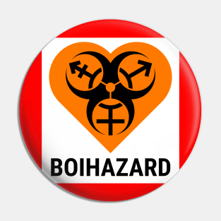 "BOI HAZARD" Heart - Label Style - Safety Orange Pin