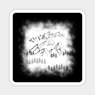 Black and White ombre forest mountain landscape Magnet