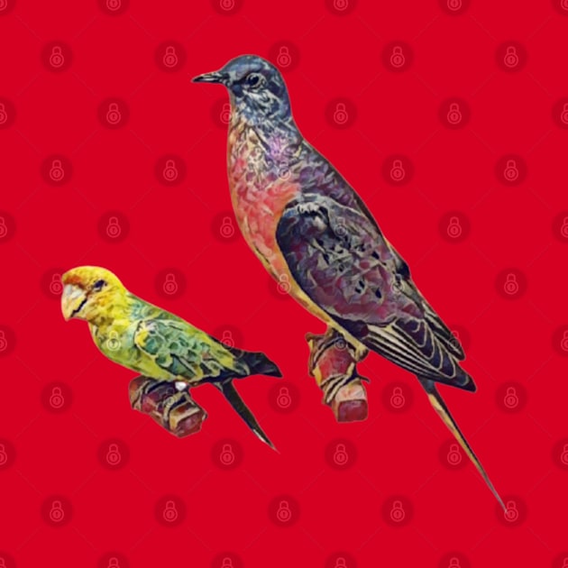 Extinct Birds (passenger pigeon and Carolina parakeet) by Animal Surrealism