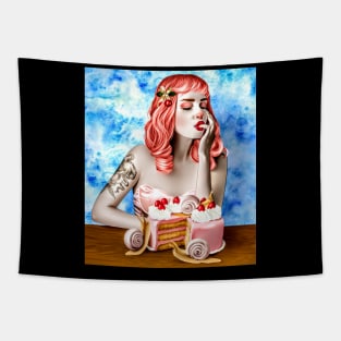 Girl And Her Snail Cake Tapestry