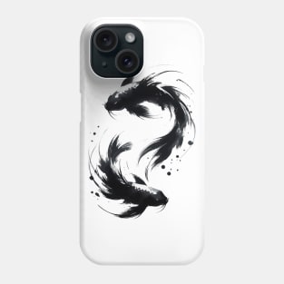 Sumie Brushstroke Two Karasu Black Koi Fish Phone Case