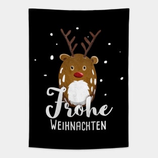 Frohe Weihnachten Merry Christmas With Reindeer Rudolph Tapestry