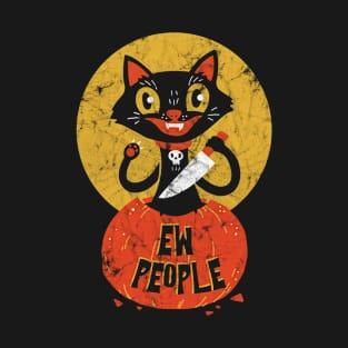 Ew People Black Cat Pumpkin Halloween T-Shirt