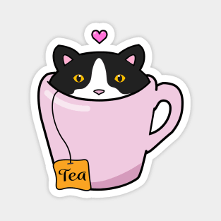 Sweet tuxedo cat in a tea cup Magnet