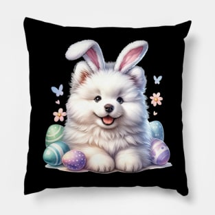 Puppy Samoyed Bunny Ears Easter Eggs Happy Easter Day Pillow