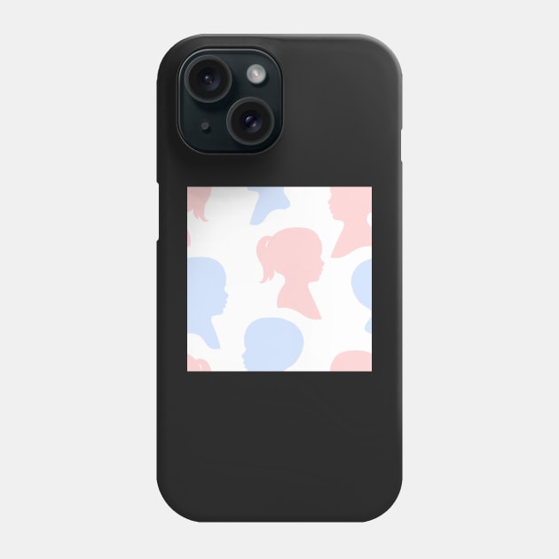 Child Silhouettes - Pale Pink and Blue on White Background Phone Case by A2Gretchen