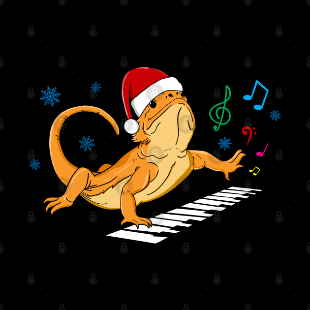 Cute Bearded Dragon Christmas Hat Piano by HiDearPrint