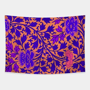 Vibrant Blue Floral Pattern Tapestry