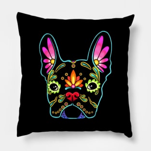 French Bulldog in Black - Day of the Dead Sugar Skull Dog Pillow