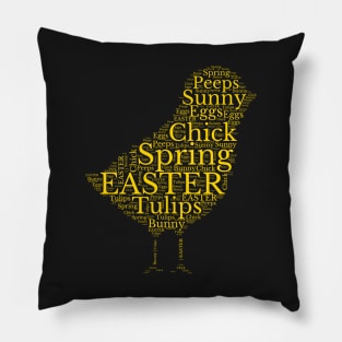 Cute Yellow Chick Easter Words Pillow