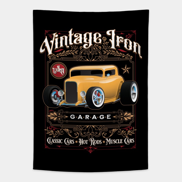 Cool Classic Retro Vintage Iron Thirties Style Hot Rod Car Tapestry by hobrath