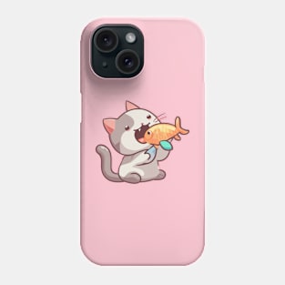 Cat eating goldfish Phone Case