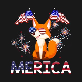 Merica Fox Usa American Flag Independence T-Shirt