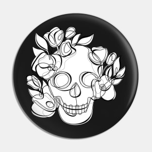 Minimalistic Continuous Line Skull with Poppies Pin