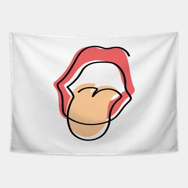 One Line | minimal | Mouth with Tongue Sticking Out Tapestry by colorfull_wheel