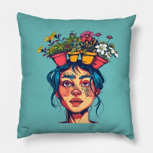 Woman with flowers Pillow