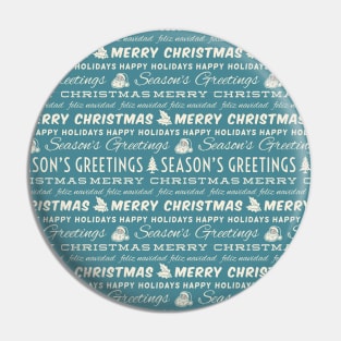 Retro Blue and White Christmas Typography Pattern Pin