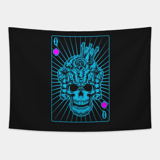 Queen of Spades Blue Skull Tapestry by Ravensdesign