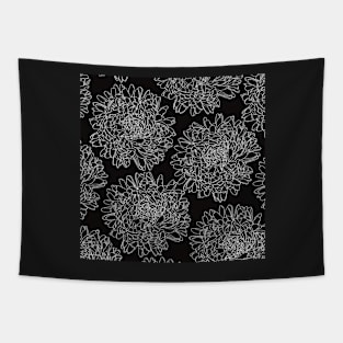 Pattern with lovely white line dahlias on black ground Tapestry