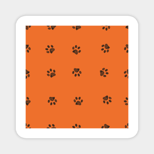 Black doodle paw with orange background Magnet