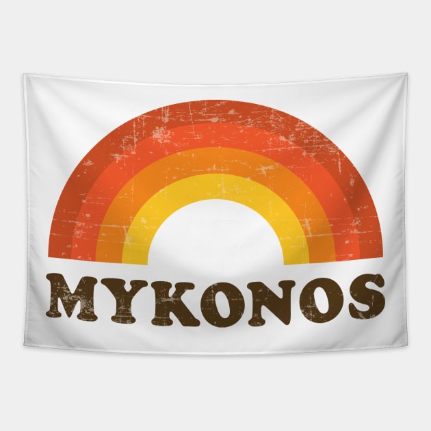 Vintage Mykonos Greece Souvenir 60s Style Retro Rainbow Tapestry by fizzyllama