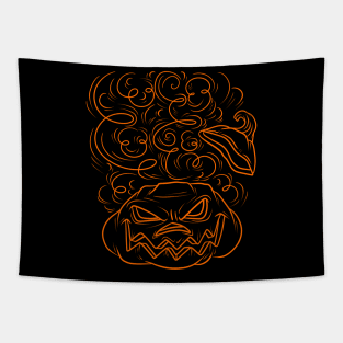 Halloween - Angry Orange Line Pumpkin Tapestry