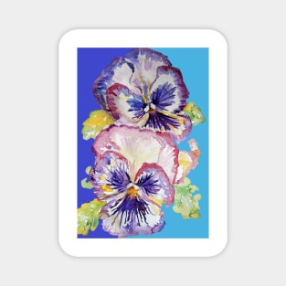 Pansy Watercolor Purple Flower Pattern on Navy and Mid Blue Magnet