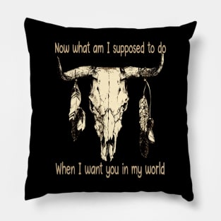Now What Am I Supposed To Do When I Want You In My World Feathers Country Skull Bull Pillow
