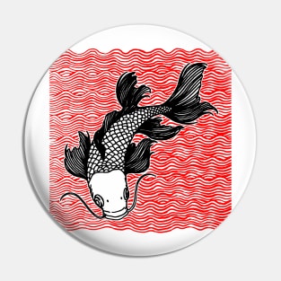 Koi Fish Great Wave Tattoo Red Blk Pin