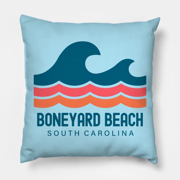 Boneyard Beach South Carolina Vintage Wave Pillow by TGKelly