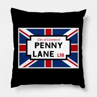 Penny Lane Street Sign and Union Jack Flag Pillow