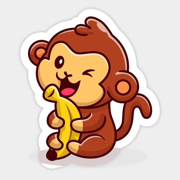 Cute Monkey Holding Banana - Monkey - Sticker | TeePublic Cute Monkey Holding Banana - Monkey - Sticker | TeePublic