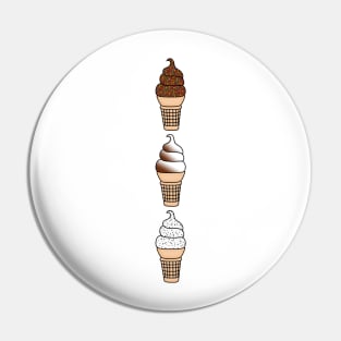 Ice Cream Lover Chocolate w/ Sprinkles, Vanilla with Chocolate Chip or Oreo, Vanilla Chocolate Twist Pin