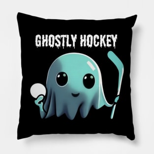 Cute ghost playing hockey: The adventures of a Ghostly Hockey Player, Halloween Pillow