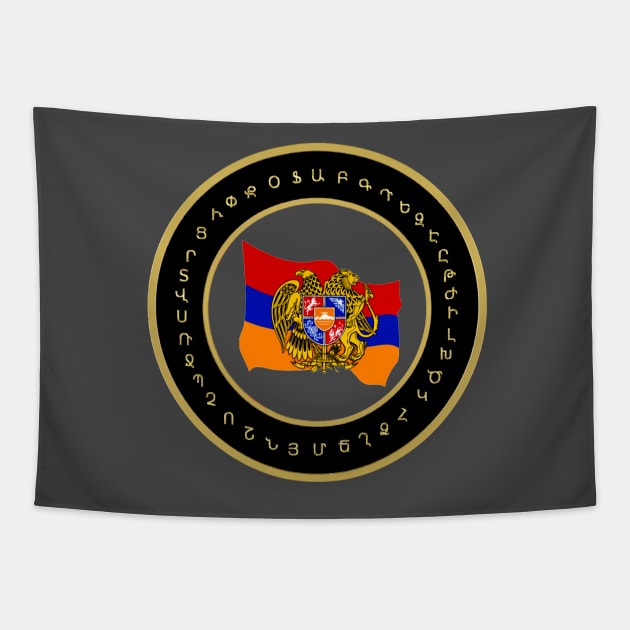 Armenian Flag & Golden Alphabet Tapestry by doniainart