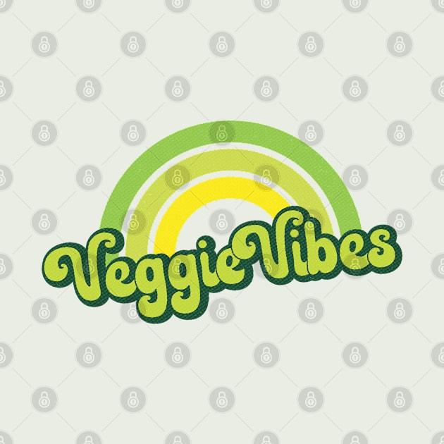 Veggie Vibes Retro Rainbow Green by Jitterfly