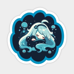 Adorable Anime Chibi Aquarius Zodiac Sleeping Little Astro Girl Magnet